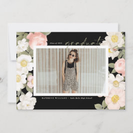 Vintage Pastell-Blume Schwarzes Foto Abschluss Ankündigung