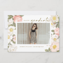 Vintage Pastell-Blume Weißes Foto Abschluss Einladung