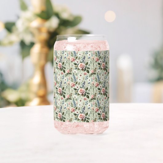 Vintage Pastell-Blumen Botanisches Muster Dosenglas (Insitu (Hochzeit))