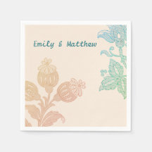 Vintage Pastell-Blumen-Hochzeitsservietten in Pfir