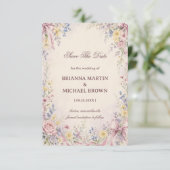 Vintage Pastell-Blumenmuster Save The Date (Stehend Vorderseite)