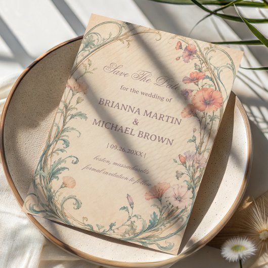 Vintage Pastell Botanisch Romantisch Save The Date