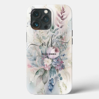 Vintage Pastell Botanische Blumen Monogramm Name iPhone 13 Pro Hülle