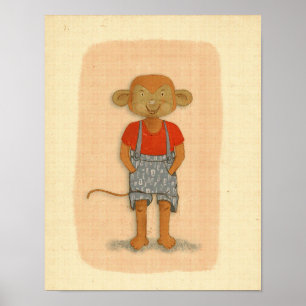Vintage Pastell-Handgezeichneter Affe Poster