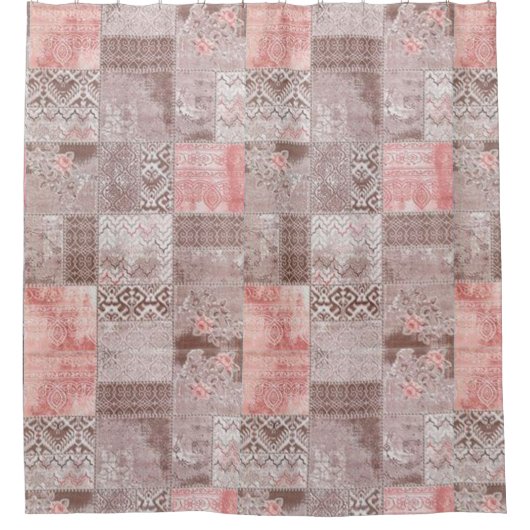 Vintage Pastell Landbraun Patchwork Duschvorhang (Vorderseite)