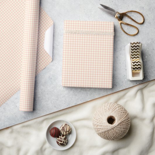 Vintage-Pastell-Pfirsich-Gingham-Karo-Muster Geschenkpapier (Kunsthandwerk)