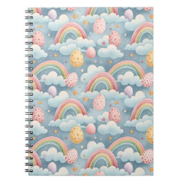 Vintage Pastell Regenbogen-Oster-Eier mit Wolken Notizblock