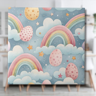 Vintage-Pastell-Regenbogen-Osterhaseneier mit Wolk Fliese