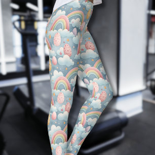Vintage-Pastell-Regenbogen-Osterhaseneier mit Wolk Leggings