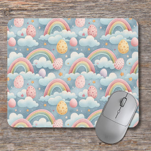 Vintage-Pastell-Regenbogen-Osterhaseneier mit Wolk Mousepad