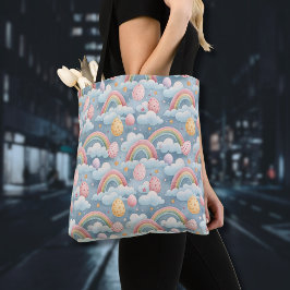 Vintage-Pastell-Regenbogen-Osterhaseneier mit Wolk Tasche