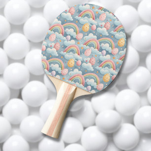 Vintage-Pastell-Regenbogen-Osterhaseneier mit Wolk Tischtennis Schläger