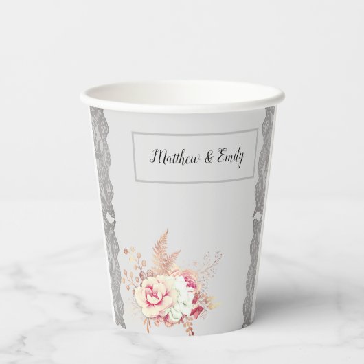 Vintage Pastell-Rose Pappbecher (Rückseite)