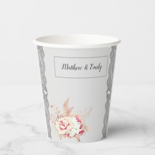 Vintage Pastell-Rose Pappbecher (Vorderseite)