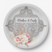 Vintage Pastell-Rose Pappteller (Vorderseite)