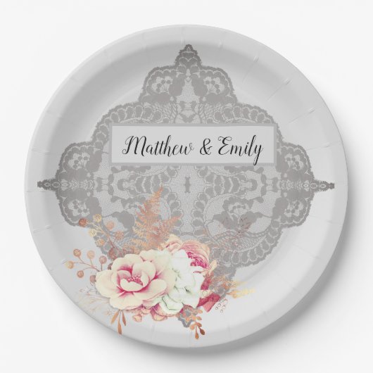 Vintage Pastell-Rose Pappteller (Vorderseite)