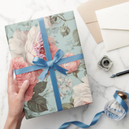 Vintage Pastell-Rosen-Minz-Blumenmuster Geschenkpapier