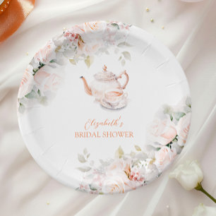 Vintage Pastell-Rosen-Teeparty-Braut-Shower  Pappteller
