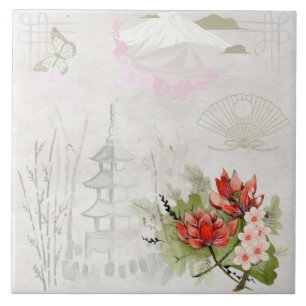 Vintage Pastell Traditionelle Japanische Illustrat Fliese