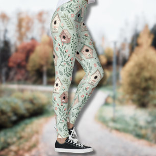 Vintage-Pastell-Vogelhäuschen mit floralen Blüten Leggings