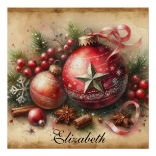 Vintage-Pastell-Wasserfarbe-Weihnachtsdekorationen Poster