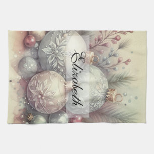 Vintage Pastell-Wasserfarben-Weihnachtsdekoratione Geschirrtuch