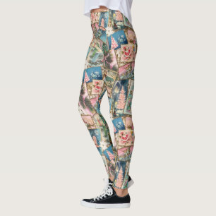 Vintage-Pastell-Weihnachtskarten-Collage Leggings