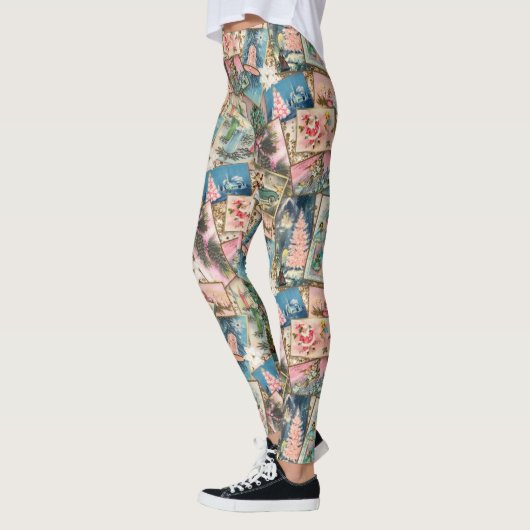 Vintage-Pastell-Weihnachtskarten-Collage Leggings (Links)