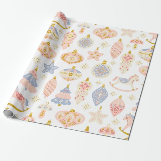 Vintage Pastell Weihnachtsschmuck Umschlagpapier Geschenkpapier (Ungerollt)