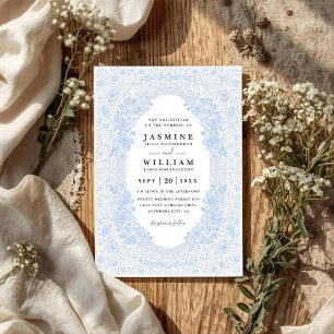 Vintage Pastellblaue üppige Floral QR-Code-Hochzei Einladung