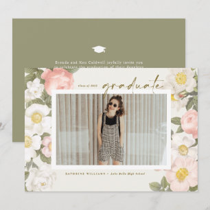 Vintage Pastellblumen Beige Foto Abschluss Einladung