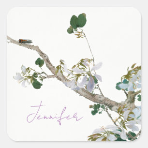 Vintage Pastellfarben im asiatischen Stil, florali Quadratischer Aufkleber