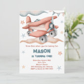Vintage Pastellfarbenflugzeug zum Geburtstag Einladung (Stehend Vorderseite)