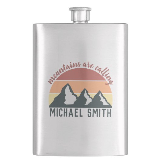 Vintage Pastellgebirge nennen Monogramm grau Flachmann (Vorderseite)