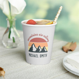 Vintage Pastellgebirge nennen Monogramm grau Pappbecher