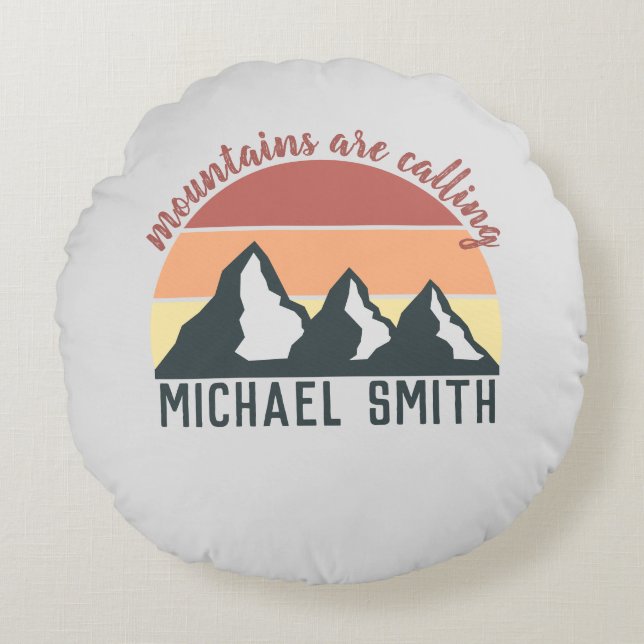 Vintage Pastellgebirge nennen Monogramm grau Rundes Kissen (Vorderseite)