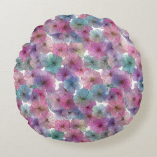 Vintage Pastellgrün und Rosa Frühlingsblumen Rundes Kissen