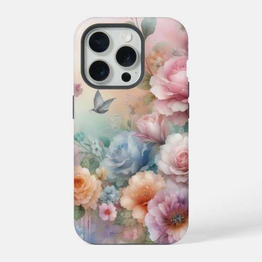 Vintage Pastellrosen mit Schmetterling iPhone Hülle (Rückseite)