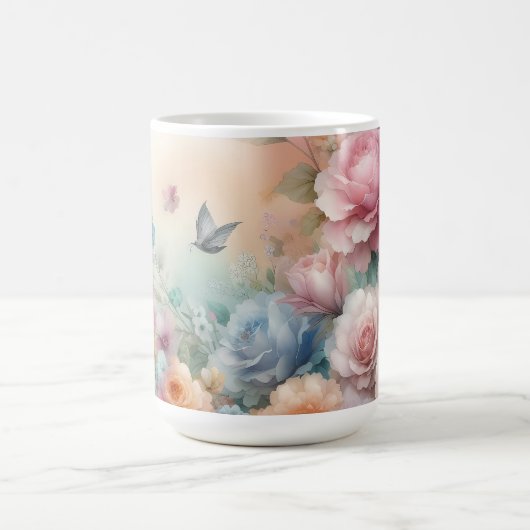 Vintage Pastellrosen mit Schmetterling Kaffeetasse (Mittel)