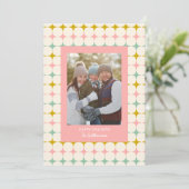 Vintage Pastellstars Pink-Foto Feiertagskarte (Stehend Vorderseite)