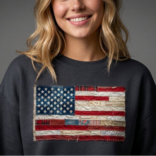 Vintage-Patchwork-Amerikanischer-Flaggen-Sweatshir Sweatshirt