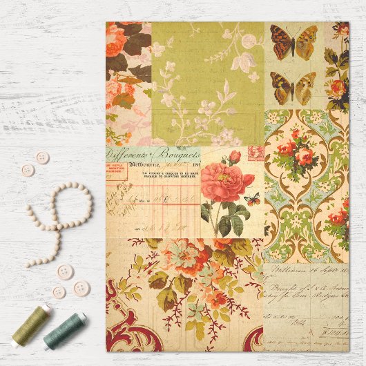 Vintage Patchwork-Blume und Ephemera Decoupage Seidenpapier