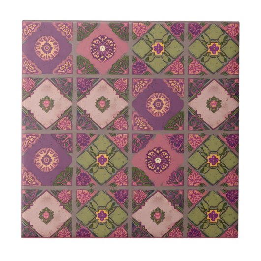 Vintage Patchwork Purple Pink Green Fliese (Vorderseite)