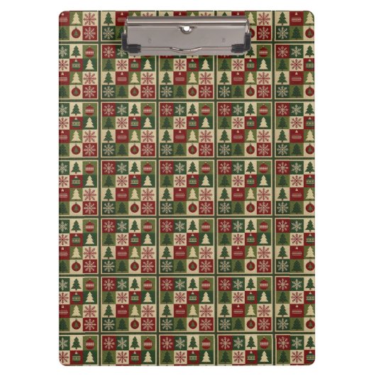 Vintage, Patchwork-Quilt-Look rustikal Weihnachten Klemmbrett (Vorderseite)