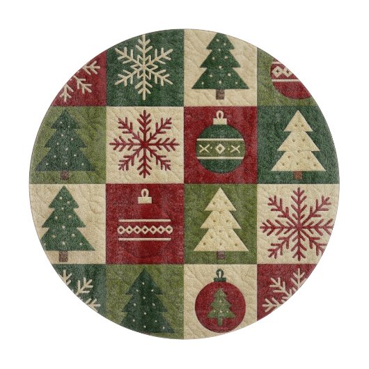 Vintage, Patchwork-Quilt-Look rustischer Weihnacht Schneidebrett (Vorderseite)