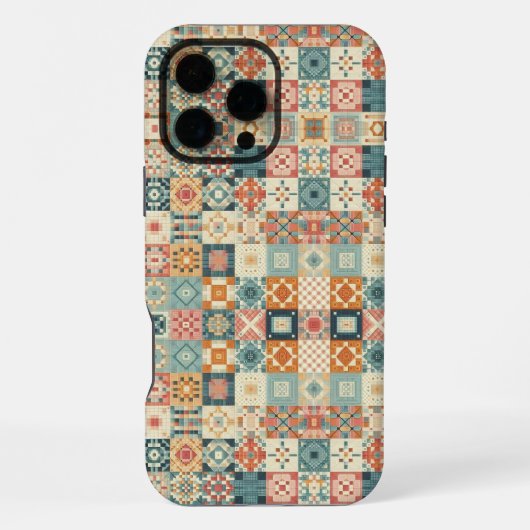 Vintage, patchwork-quilt-Optik iPhone Hülle (Rückseite)