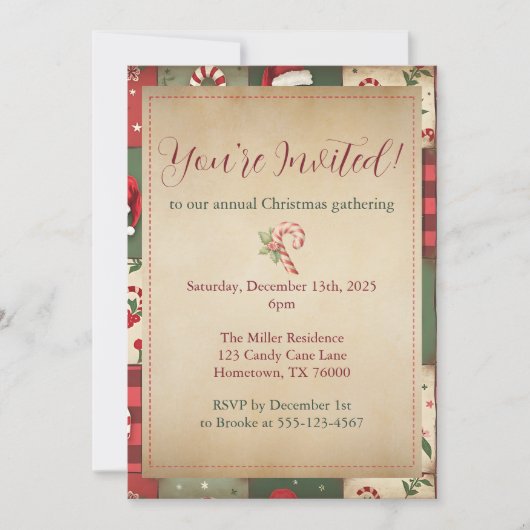 Vintage Patchwork Quilt Weihnachtsfeier Einladung (Vorderseite)