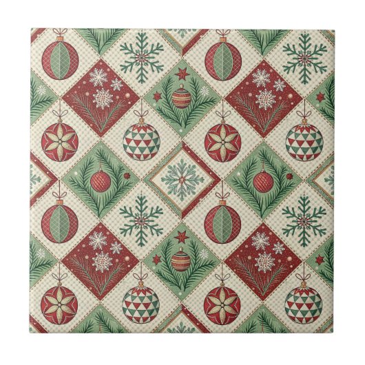 Vintage-Patchwork-Quilted-Christmas-Muster Fliese (Vorderseite)