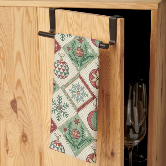 Vintage Patchwork Quilted Christmas Pattern Geschirrtuch (Drittel gefaltet)
