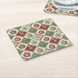 Vintage Patchwork-Quilted-Weihnachtsmuster Rechteckiger Pappuntersetzer